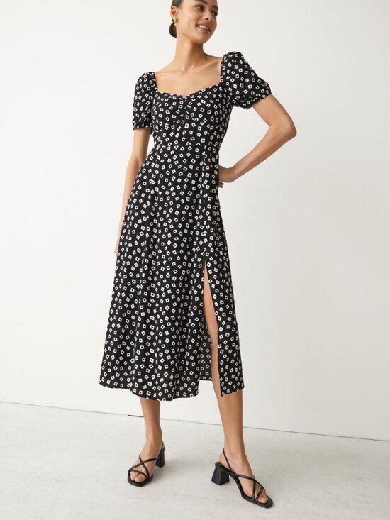 & Other Stories Dresses & Skirts - & OTHER STORIES Geometric Print Puff Sleeve Midi Dress In Black & White - Size 8